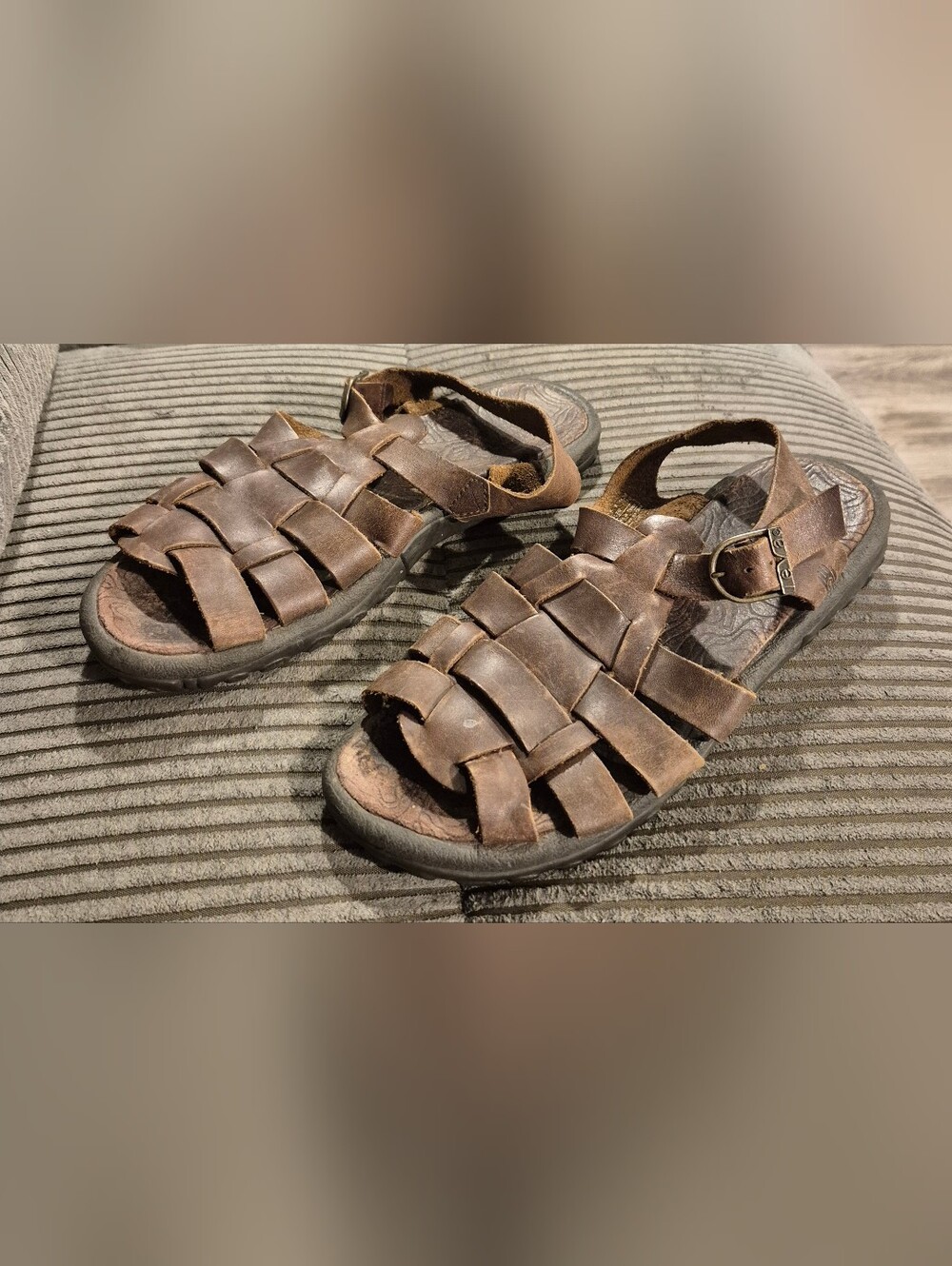 Teva Weaver Brown Leather Adjustable Sandals Size 10 Vintage 90s